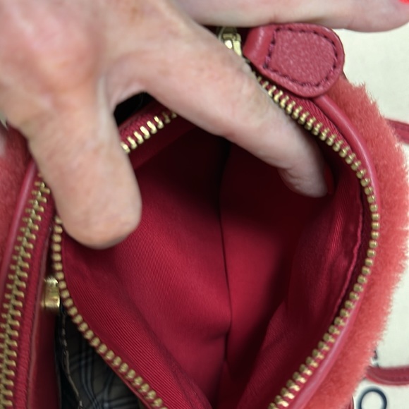 Burberry blue label burgundy shearling and leather 2 way handbag - Picture 8 of 15